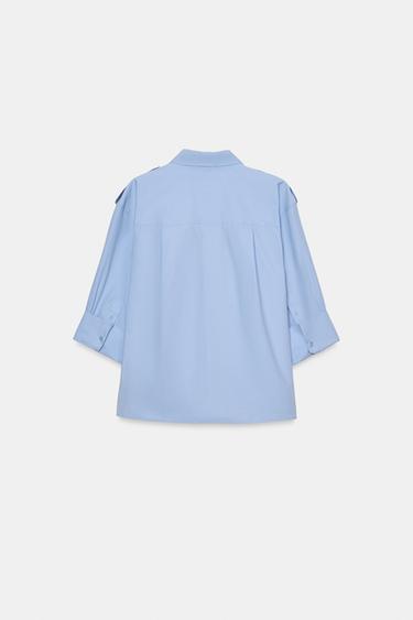 POPLIN SHIRT WITH POCKETS ZW COLLECTION - Light blue by Zara - Image 4