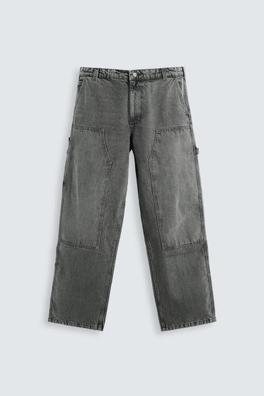 PANTALÓN LAVADO BOLSILLO CARPINTERO - Gris medio de Zara