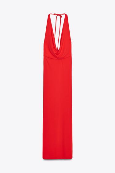 DRAPED HALTER MAXI DRESS - Red by Zara - Image 4