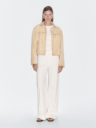 Zara Short suede leather jacket - Ecru / Khaki