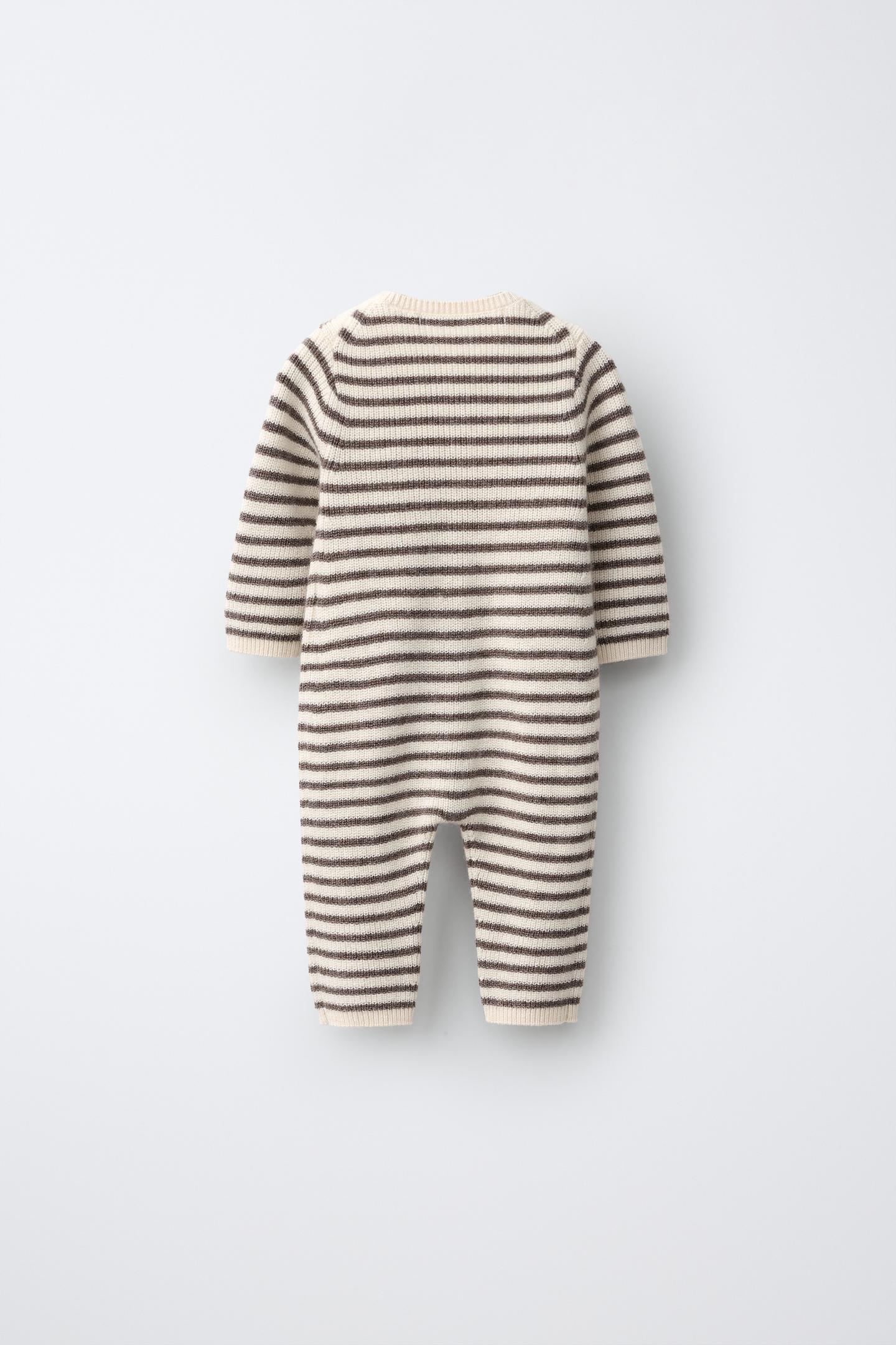 Детский комбинезон Zara Striped Knit with Wool and Cashmere, цвет: Светлый бежевый — фото 3