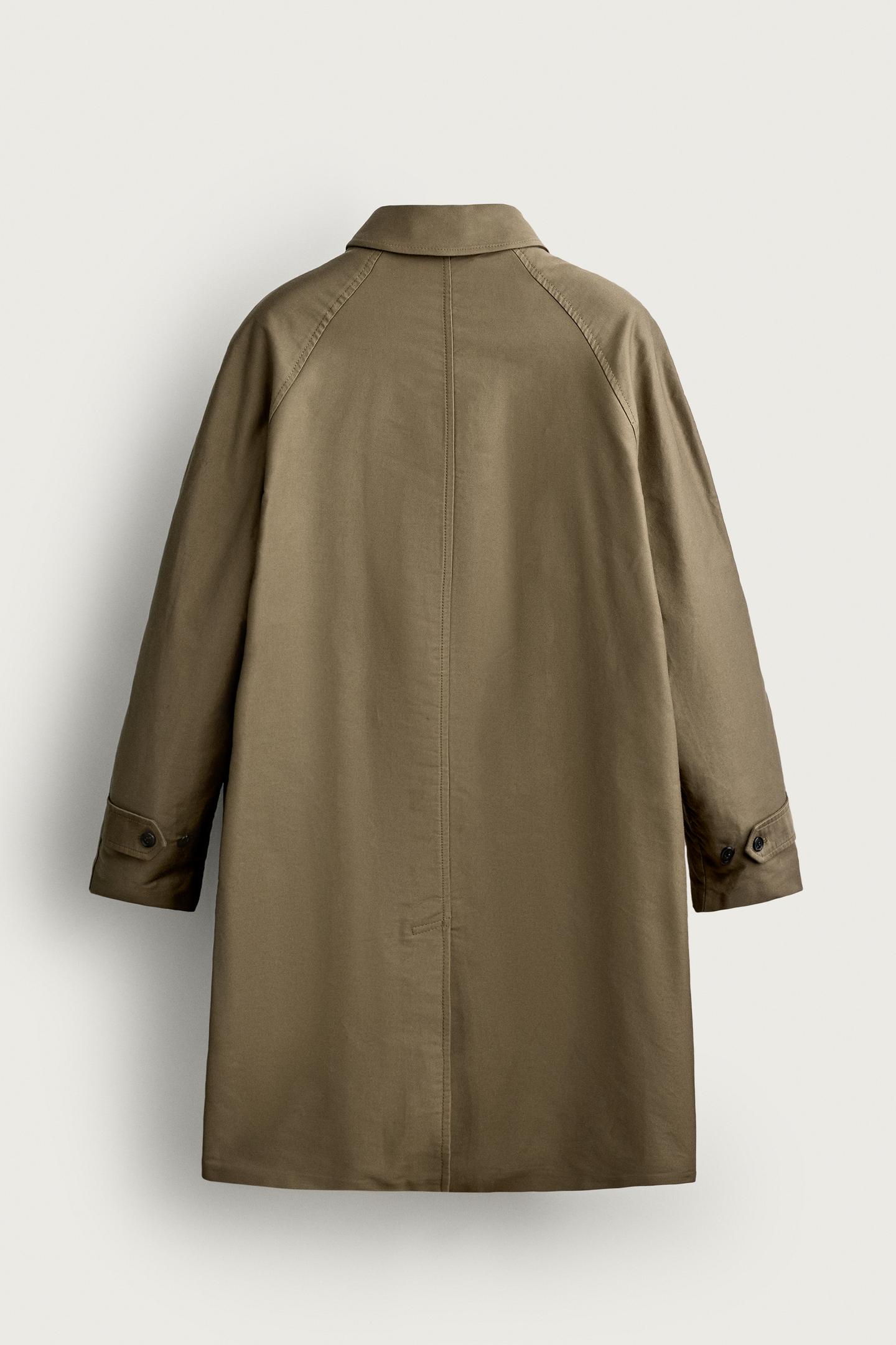 Мужское пальто Zara Cotton Regular-Fit Trench, цвет: Хаки — фото 9