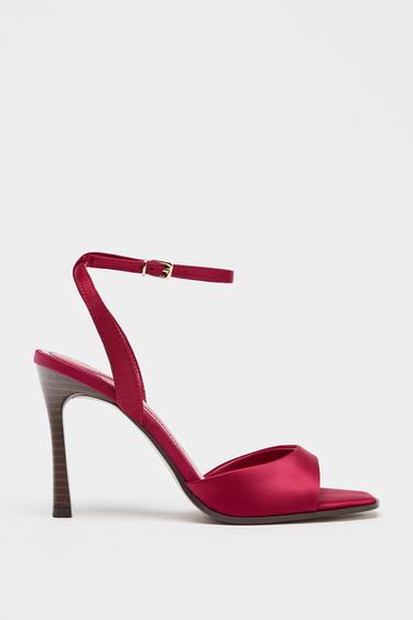 SATIN-EFFECT HIGH-HEEL SANDALS - Raspberry Red by Zara