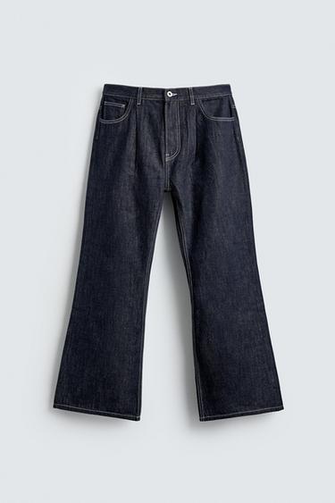 フレアフィットデニムパンツ、ステッチディテールネイビーブルー0Zaraのフレアフィットデニムパンツ、ステッチディテール - ネイビーブルー - 画像 0