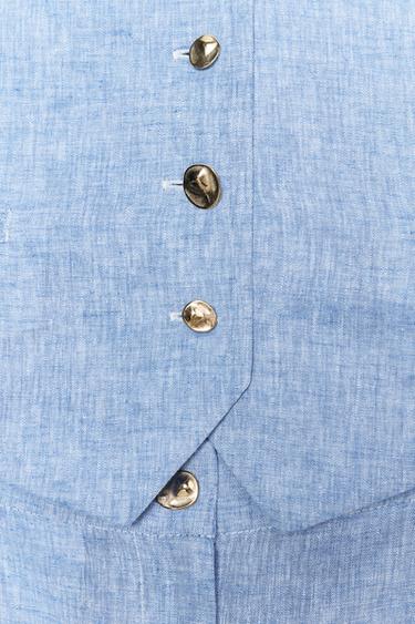 LINEN BLEND WAISTCOAT JUMPSUIT - Light blue by Zara - Image 7