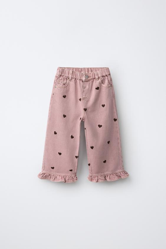 Zara TIKANDIGA SÜDAME JA VOLANGIDEGA CULOTTE-TEKSAD - Tolmune roosa - Pilt 0