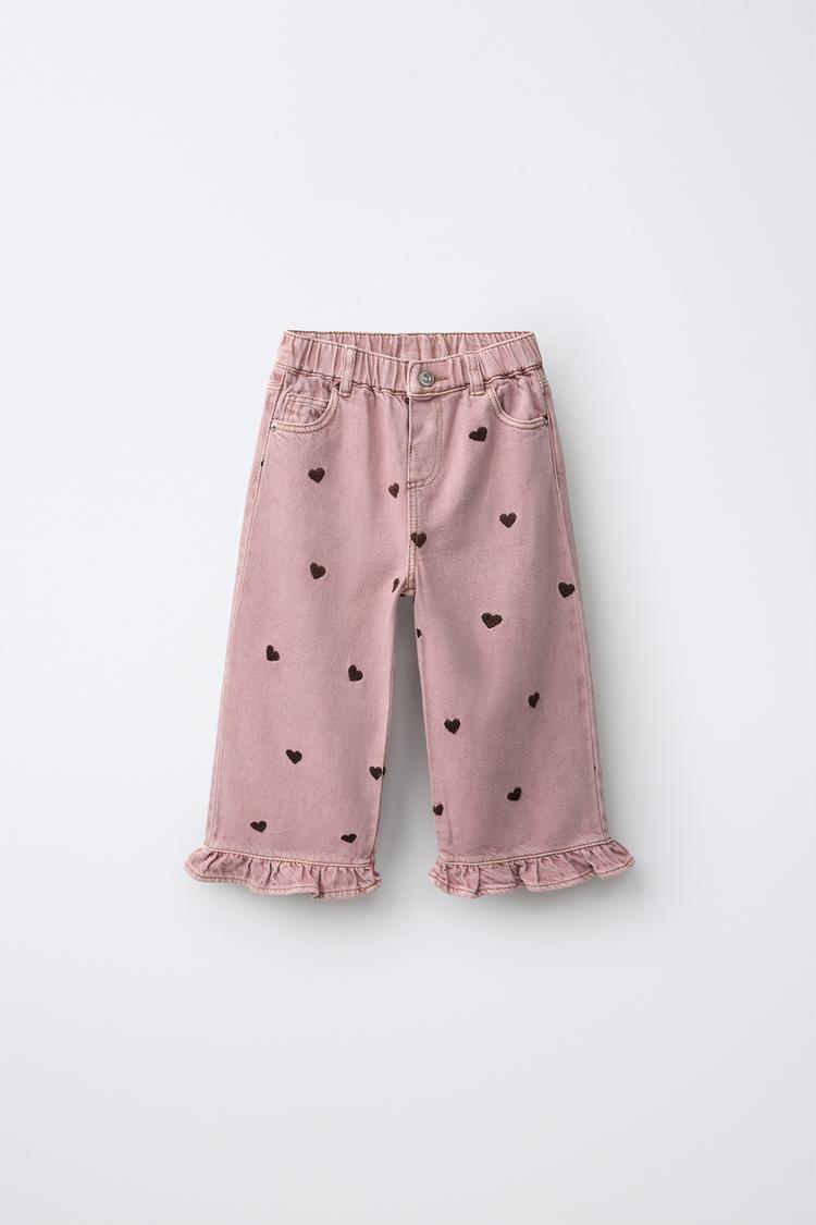 JEANS CULOTTE VOLANTES CORAZONES BORDADOS