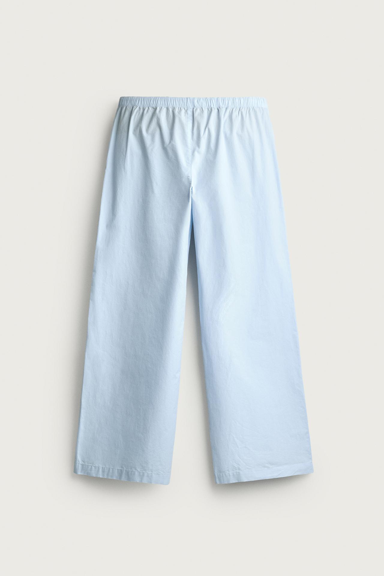 COTTON POPLIN PAJAMA PANTS — Light sky blue