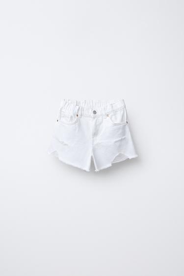 RIPPED DENIM BERMUDA SHORTS - White by Zara
