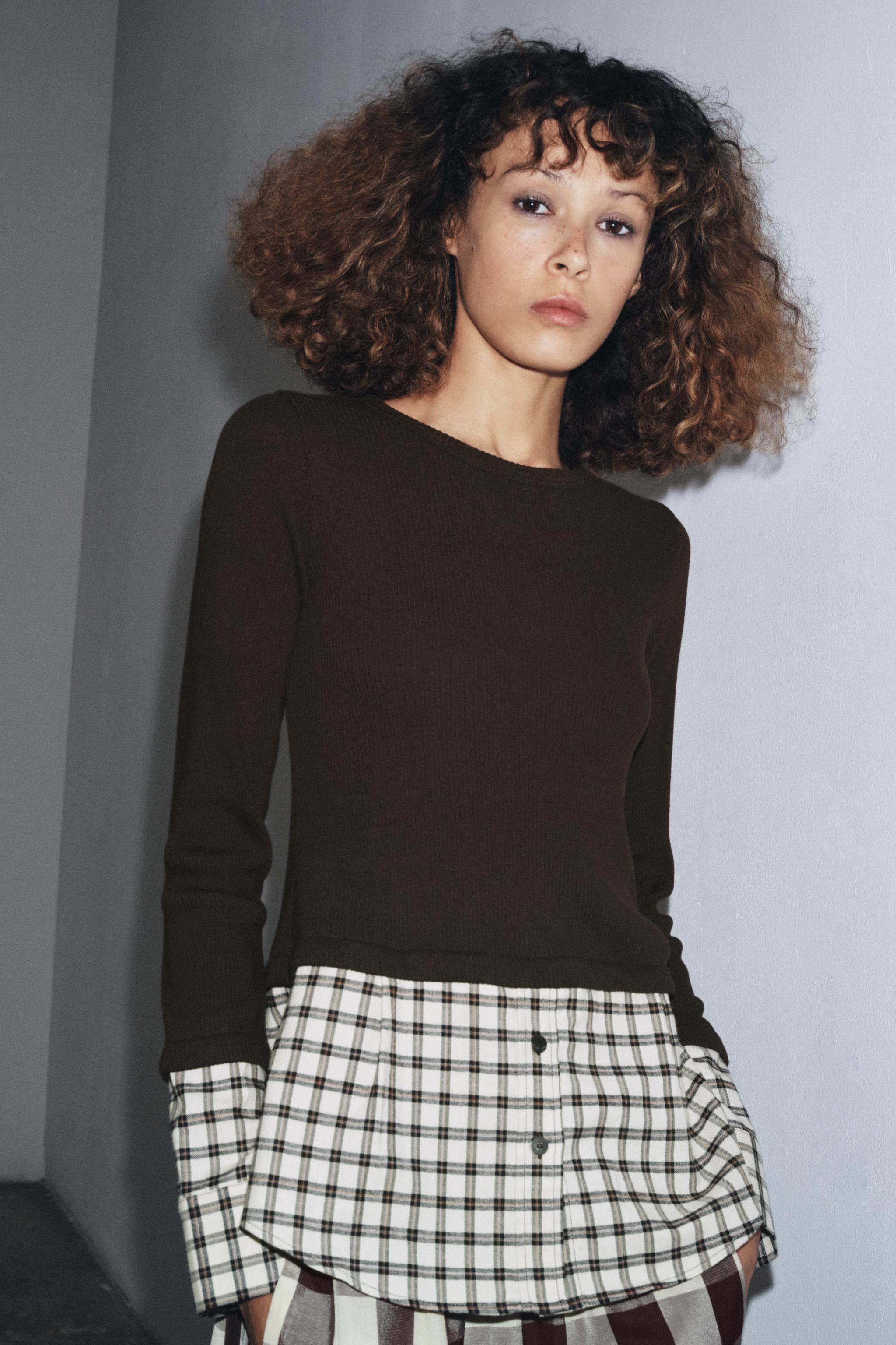 CONTRAST PLAID T-SHIRT
