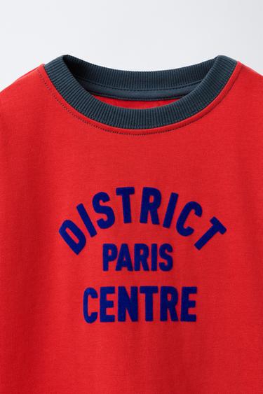 Zara FLOCKED TEXT T-SHIRT - Red