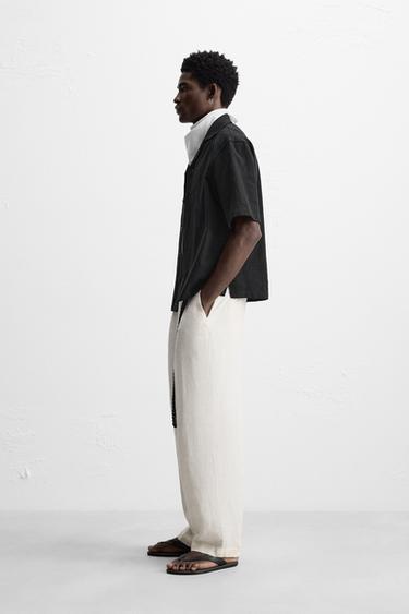 CHEMISE EN COTON ET LIN BRODÉE - Noir de Zara - Image 3