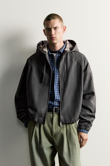 CONTRAST HOODIE PUFFER JACKET — Blue gray 1