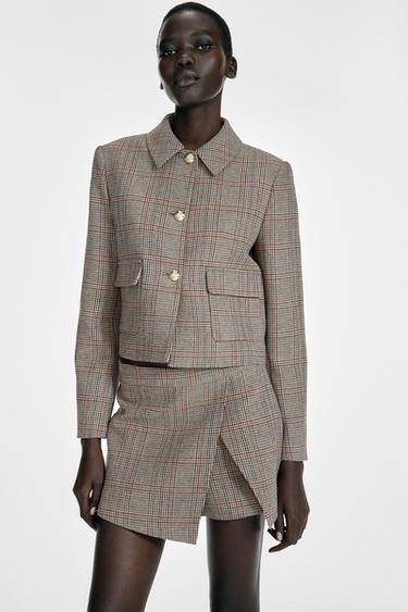 Zara HOUNDSTOOTH CROPPED BLAZER - Multicolored