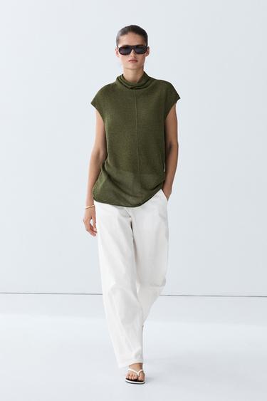 Zara Draped high neck knit top - Mid-green - Image 0