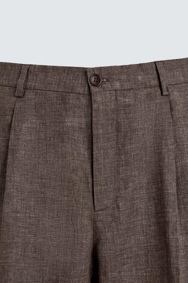 REGULAR FIT 100% LINEN TROUSERS - Brown marl by Zara - Image 8