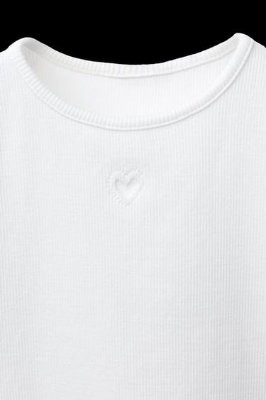 Zara HEART CUT-OUT RIBBED T-SHIRT - White