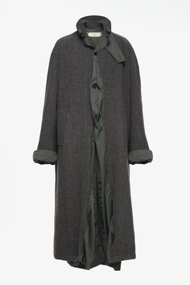 LIMITED EDITION 100% WOOL HERRINGBONE CONTRAST COAT — Gray green 1