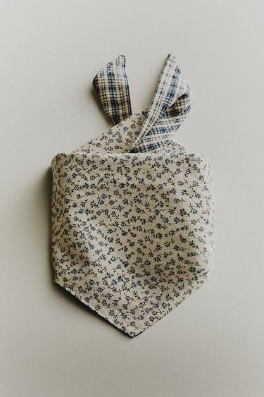 BANDANA COTON FLEURS ANIMAUX - Bleu de Zara