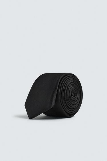 100% SILK SLIM TIE - Black by Zara - Image 0