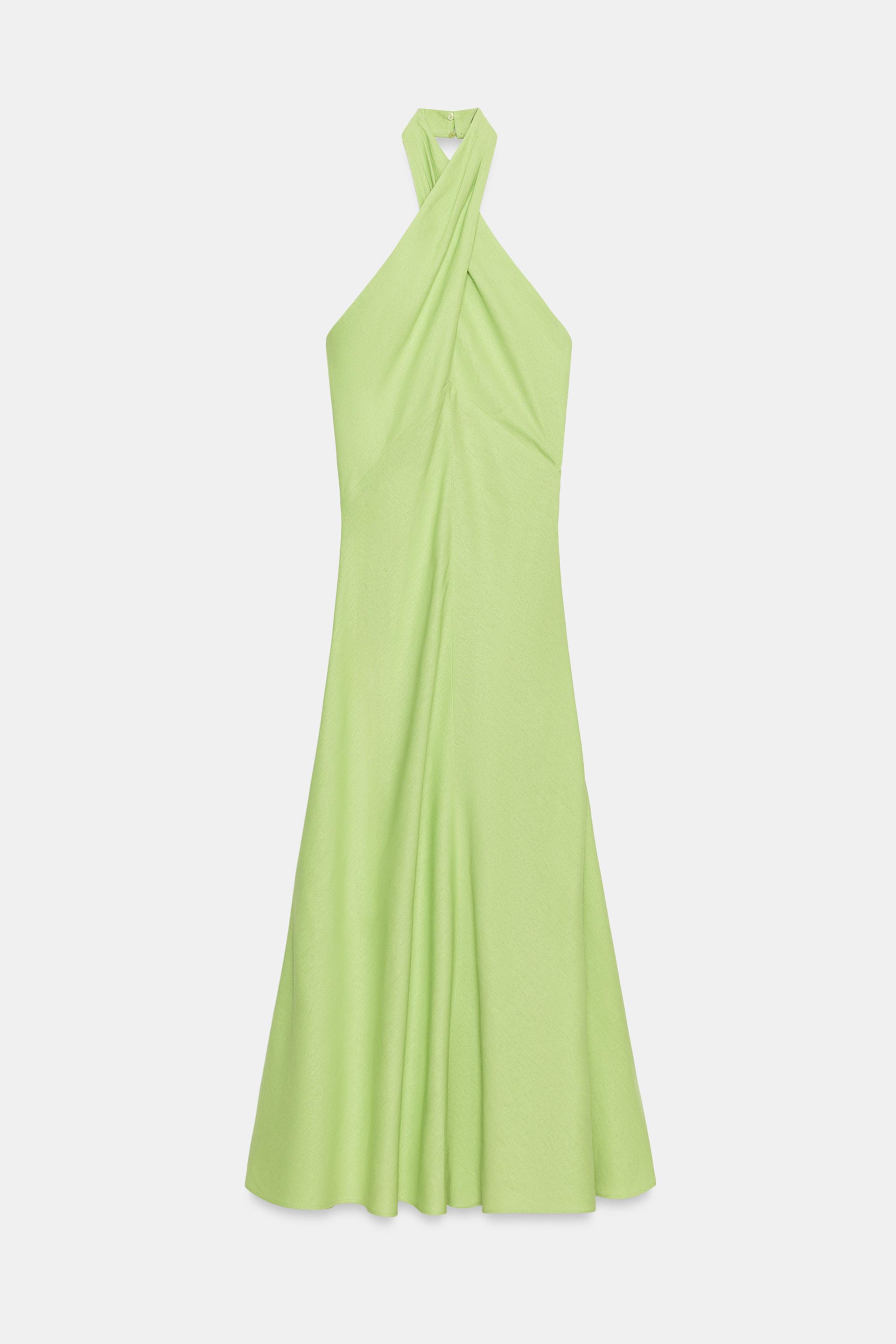Женские платья Zara LINEN MIDI HALTER DRESS — фото 4