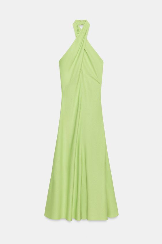 ROBE MI-LONGUE HALTER EN LIN - Citron vert de Zara - Image 3