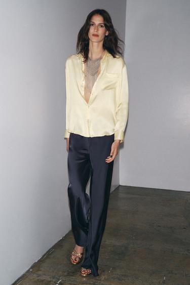 ZW COLLECTION SATIN FLARE TROUSERS - Petrol blue by Zara - Image 1