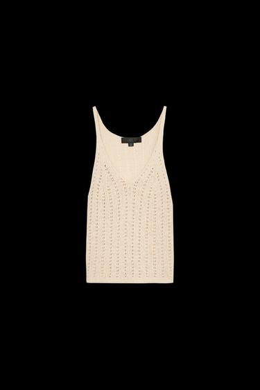 Zara POINTELLE KNIT TOP - Light beige - Image 0