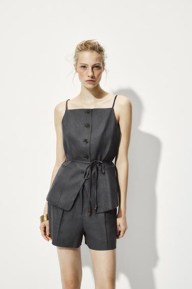 Zara PLEATED LINEN SHORTS - Anthracite grey