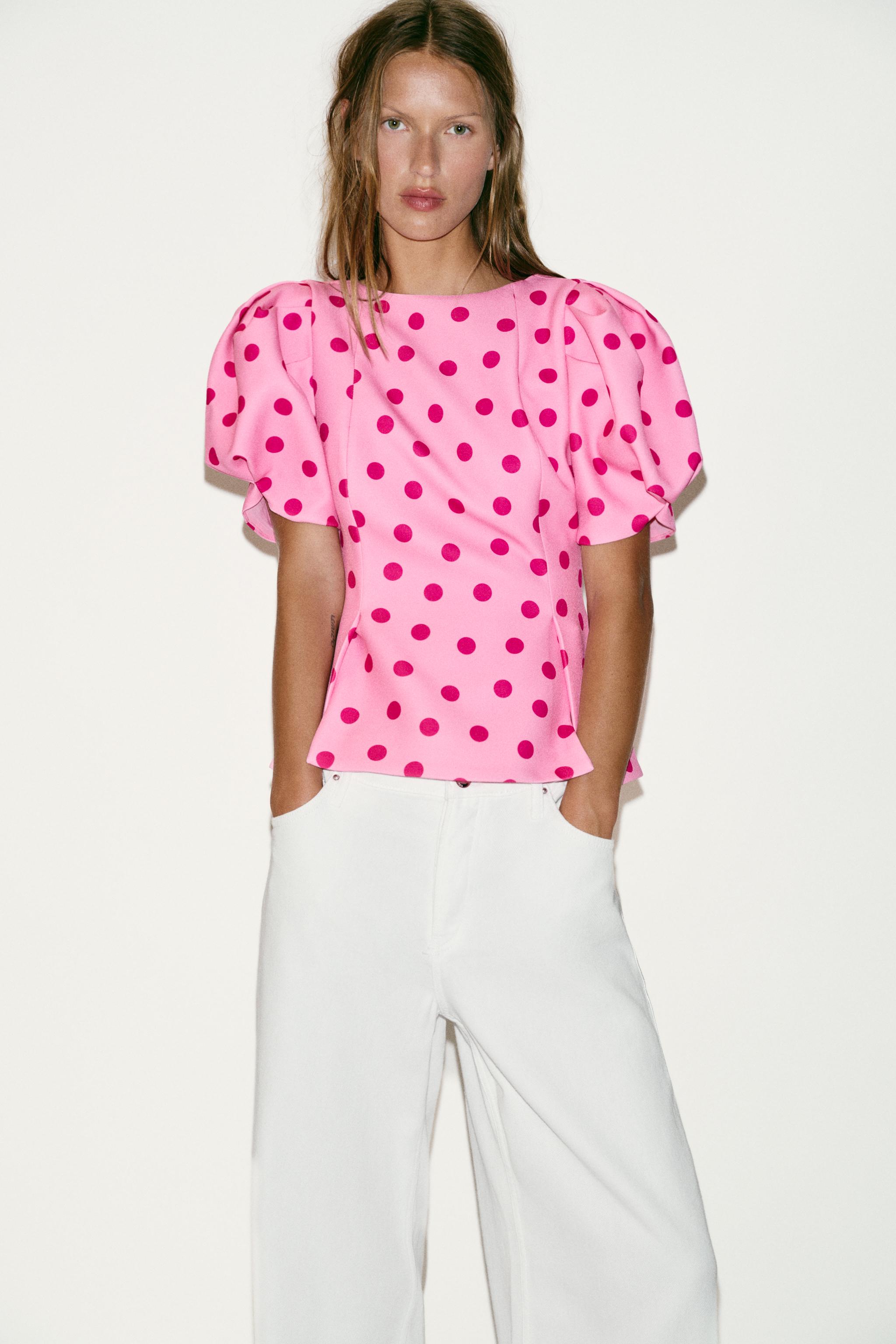 TOP À POIS ET MANCHES BOUFFANTES