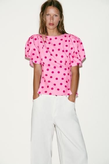 PUFF SLEEVE POLKA DOT TOP - Pinks by Zara
