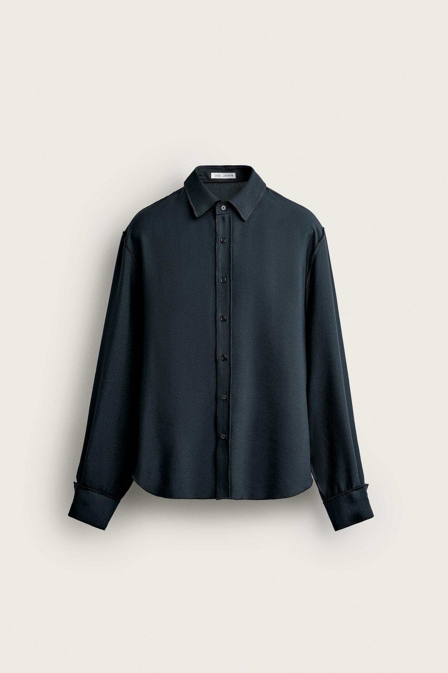 Мужская рубашка Zara Relaxed-Fit Fluid, цвет: Чёрный — фото 7