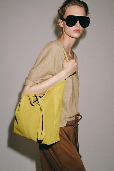 SUEDE TOTE BAG - Light Yellow by Zara
