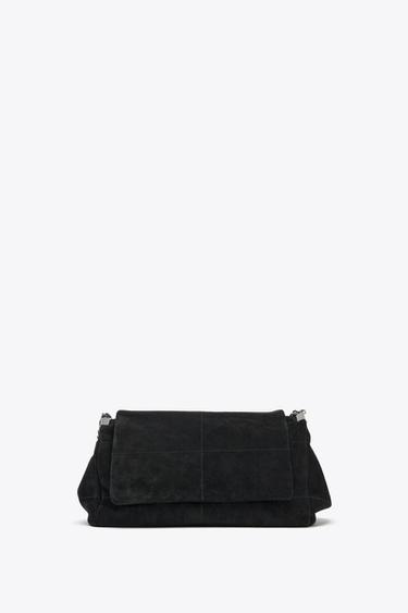 Zara SPLIT LEATHER SHOULDER BAG - Black
