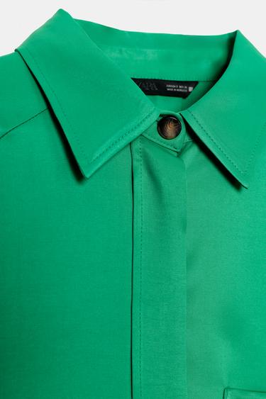SATIN SHIRT WITH POCKET - Green by Zara - Image 7
