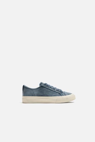 Zara DISTRESSED FABRIC SNEAKERS - Blue