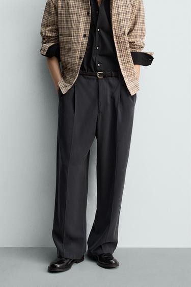 Zara 直筒打褶長褲 - 藍色