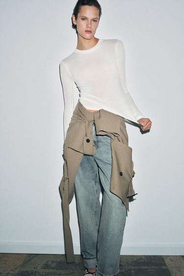 Zara SEMI-SHEER KNIT TOP - White