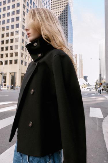 MANTEAU COURT À COL MONTANT - Noir de Zara - Image 5