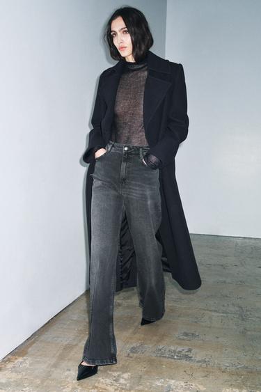 Zara ZW COLLECTION HIGH-WAIST WIDE LEG JEANS - Gray