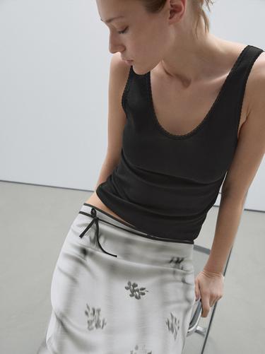Falda estampada lazada cintura - Celeste de Zara