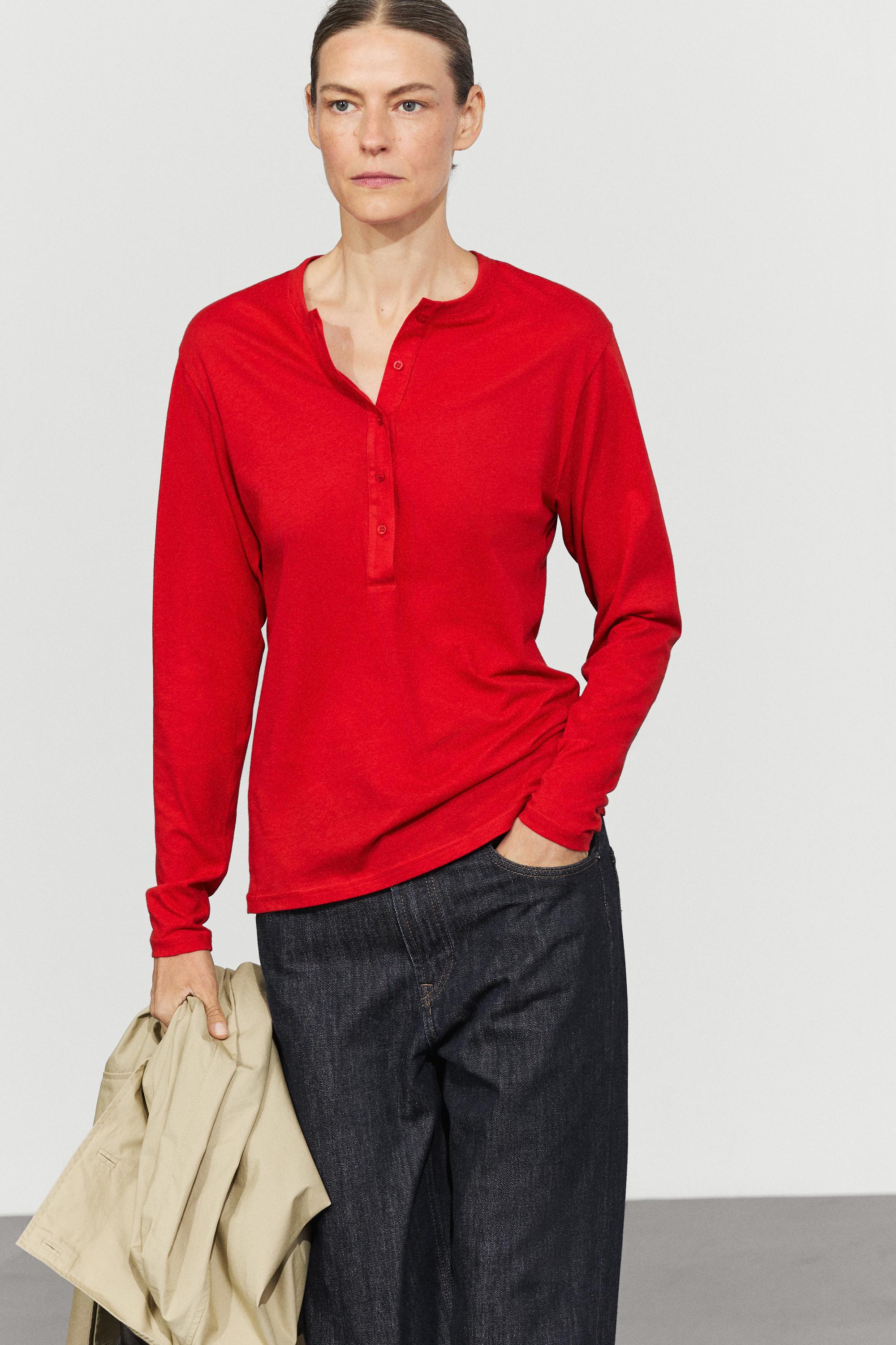 100% cotton long sleeve T-shirt — Dark red