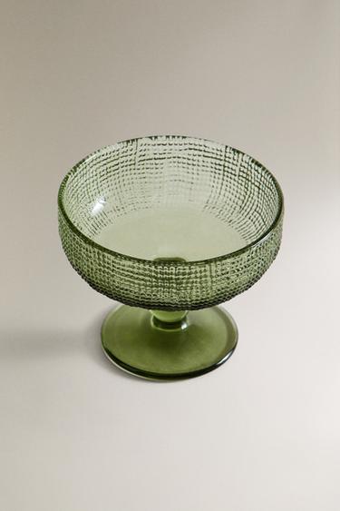 RAISED DESIGN GLASS ICE-CREAM CUP - Green by Zara - Image 1