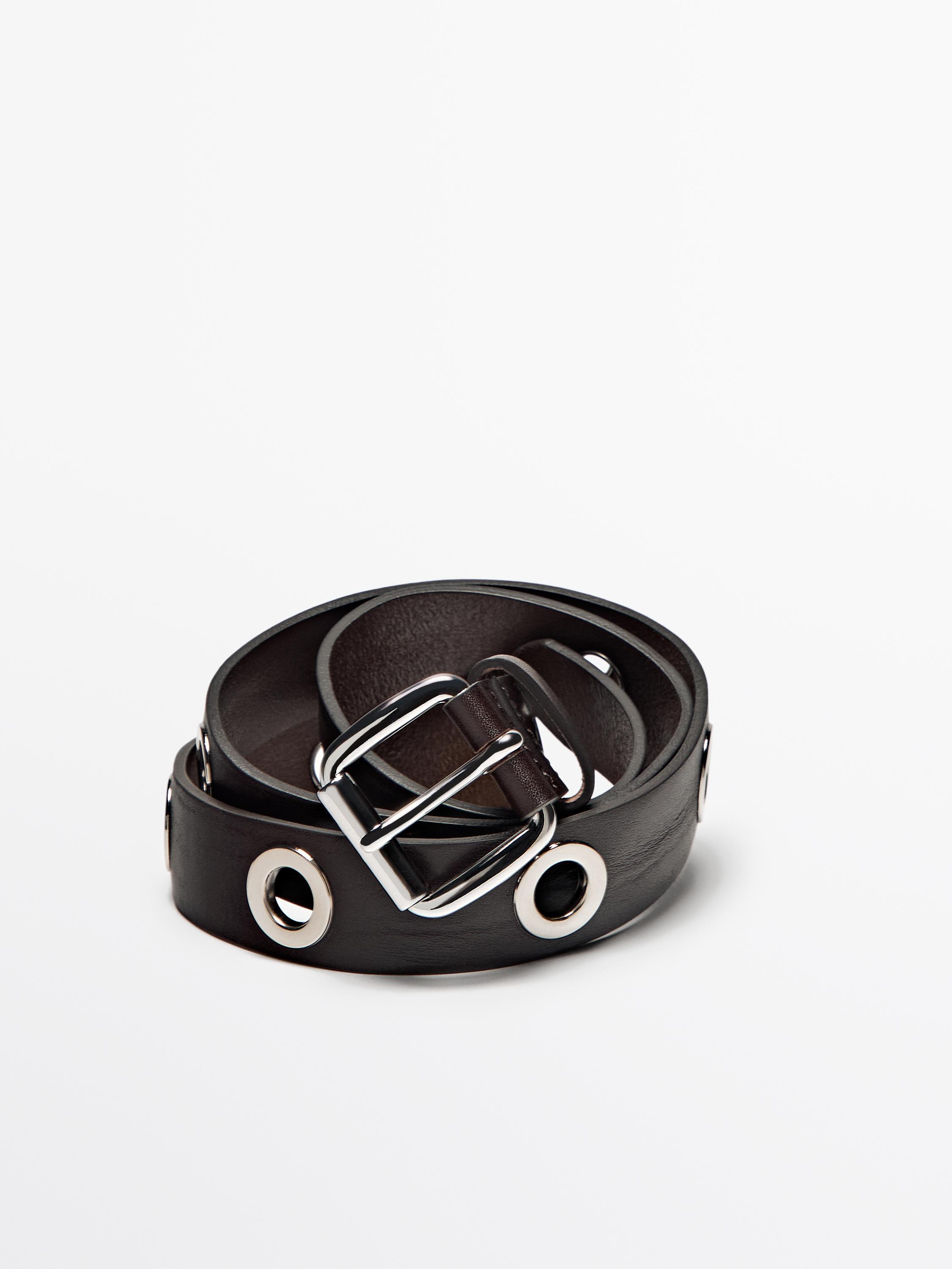 Leather belt with studs - Brown | ZARA United States Leather belt with studs - Brown | ZARA United States