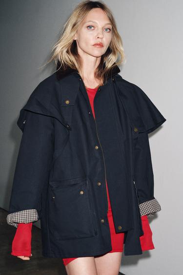 HOODED CONTRAST LAPEL TRENCH COAT ZW COLLECTION - Blue by Zara - Image 3