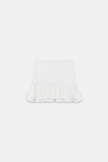KNIT MINI SKIRT WITH RUFFLES - White by Zara - Image 5