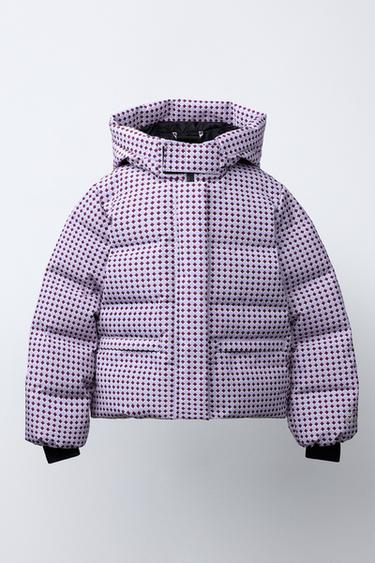 DOUDOUNE EN PLUME ET DUVET À IMPRIMÉ GÉOMÉTRIQUE WATER RESISTANT ET COUPE-VENT SYSTÈME RECCO® COLLECTION SKI - Mauve de Zara