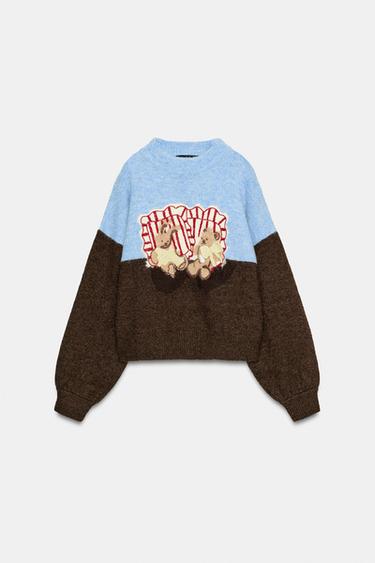 Zara PRINTED KNIT JUMPER - Brown