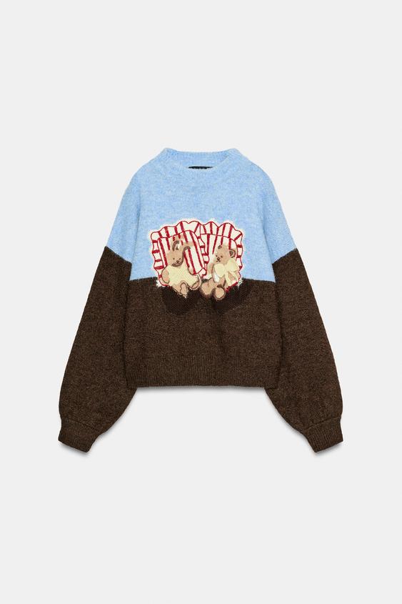 SUÉTER DE TRICÔ COM ESTAMPA - Marrom da Zara - Imagem 0