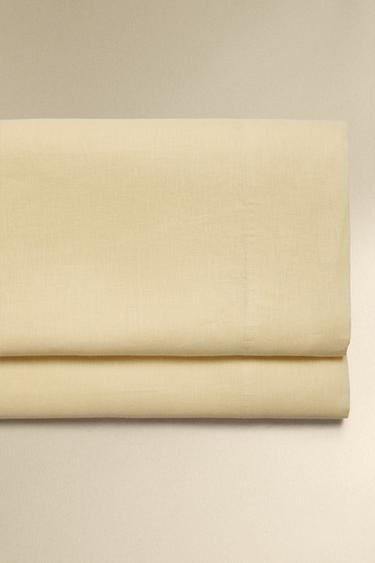 WASHED LINEN FLAT SHEET (140 GSM) - Yellow by Zara
